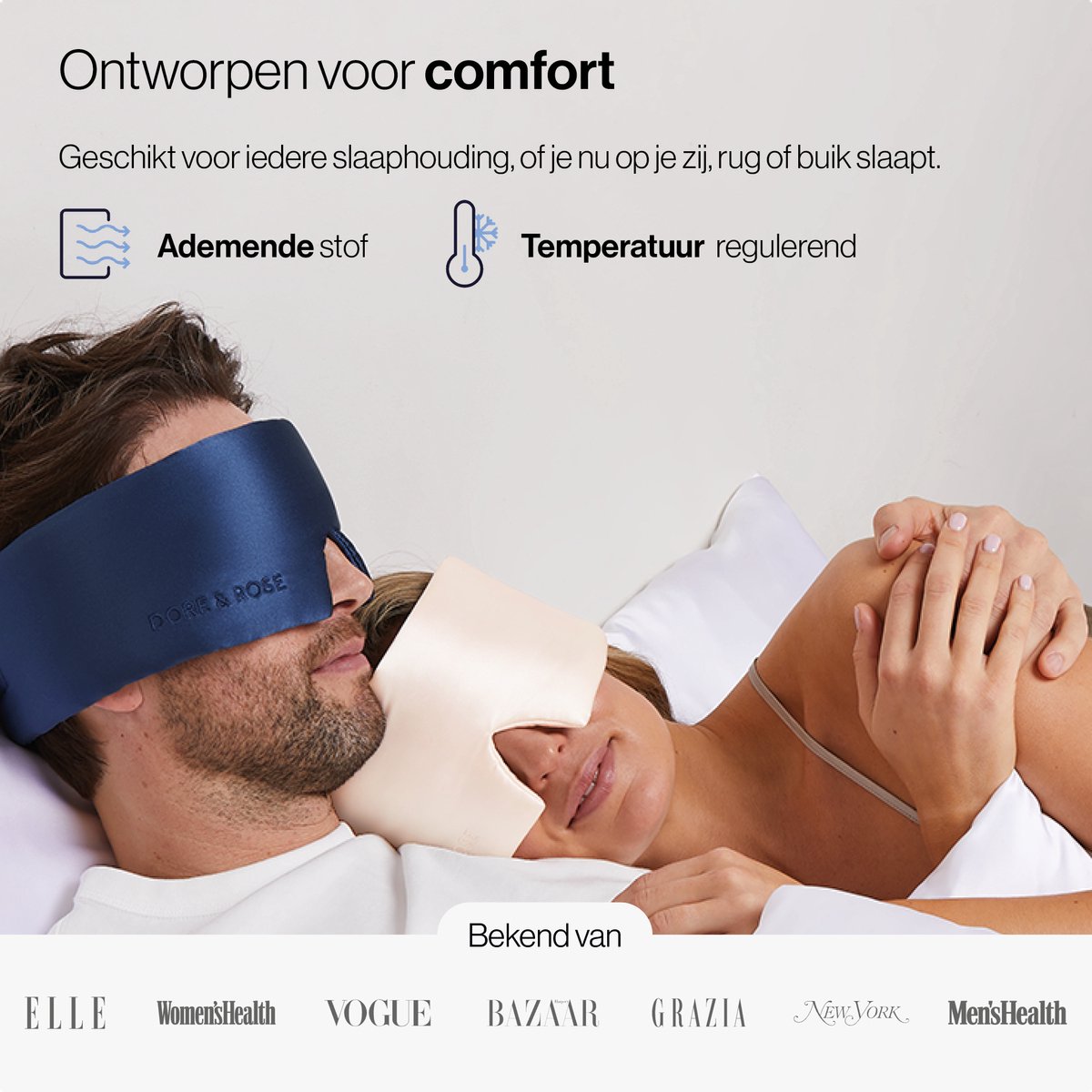 Dore & Rose - Slaapmasker - Oogmasker - Zijden Slaapmasker Voor Mannen en Vrouwen - Deep Sleep Mask - Eye Mask - Verduisterend - Wallen - Donkerblauw - Nº 65 Ciel Nocturne — afbeelding 3