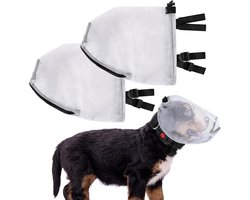 3 stuks hondenluchtmasker, vossenstaartbeschermingsnet met ritssluiting voor de mond, hondenkopbescherming tegen vossenstaart, kap voor gezicht en puppy, buiten, wandelen, kamperen (grijs, medium (grijs, S))