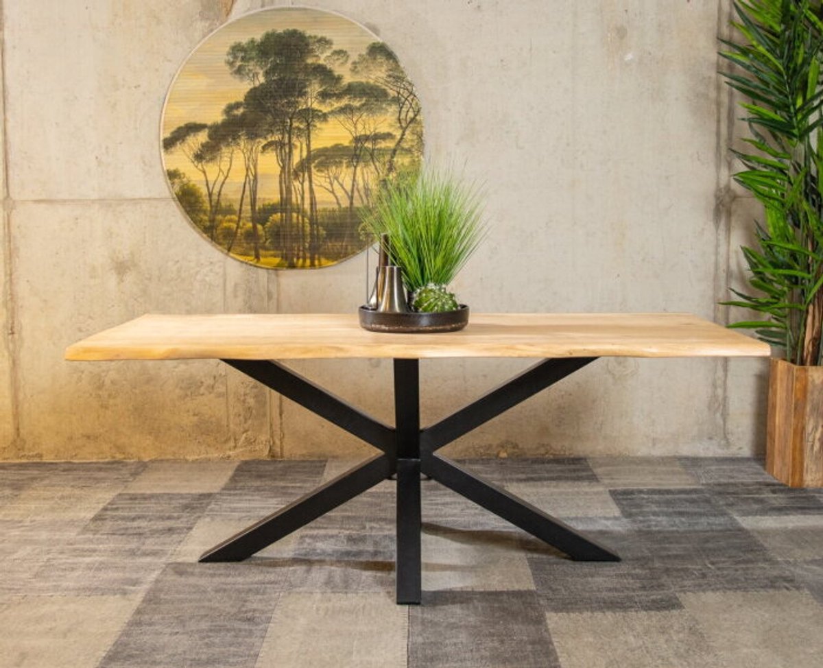 Meubelplaats Boomstam eettafel massief acaciahout met spinpoot - 220x100 cm Naturel