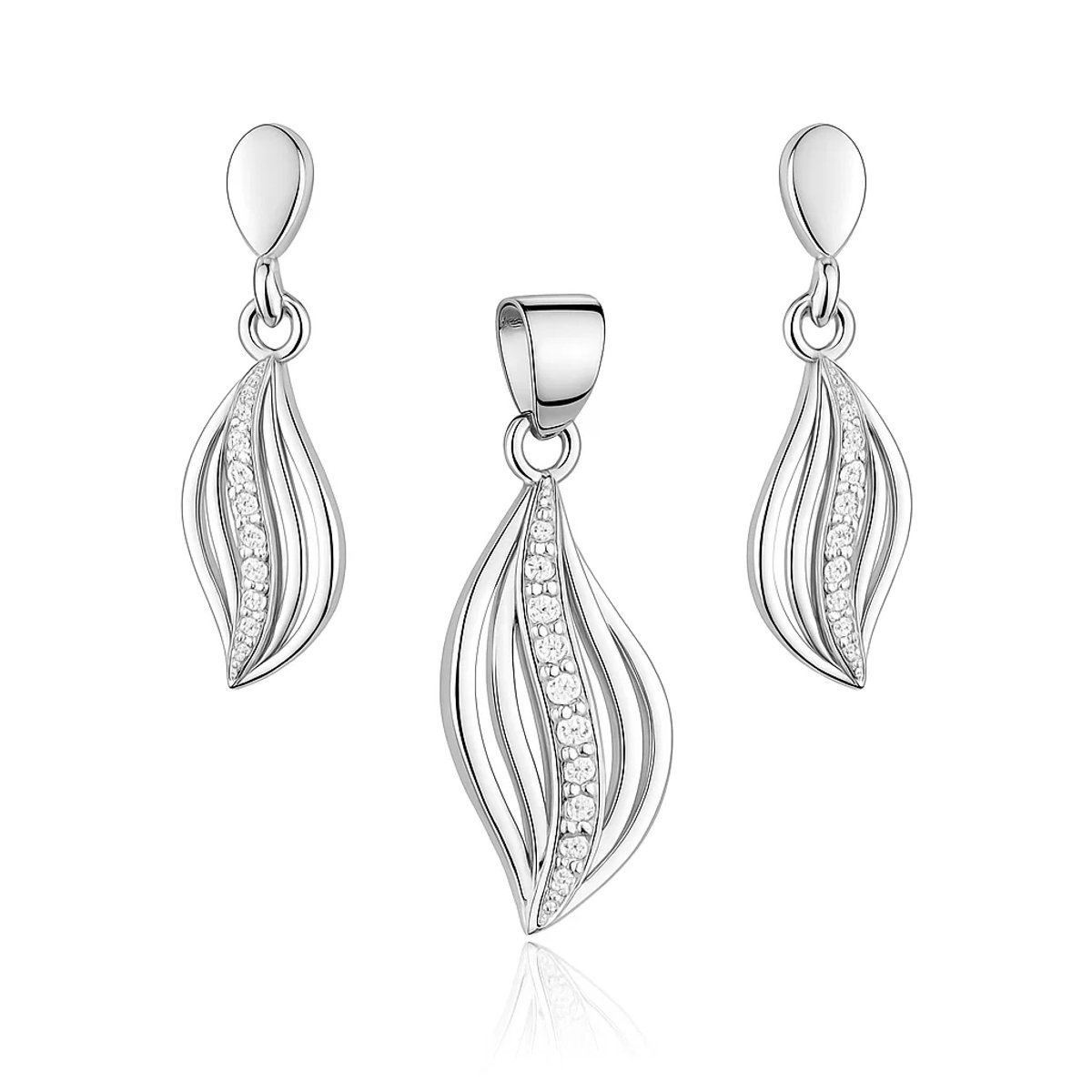 Gala Zilver Zirconia Set - Zilver Oorbellen met Hanger - Oorbellen met Hanger - Zilver 925 - Amona Jewelry