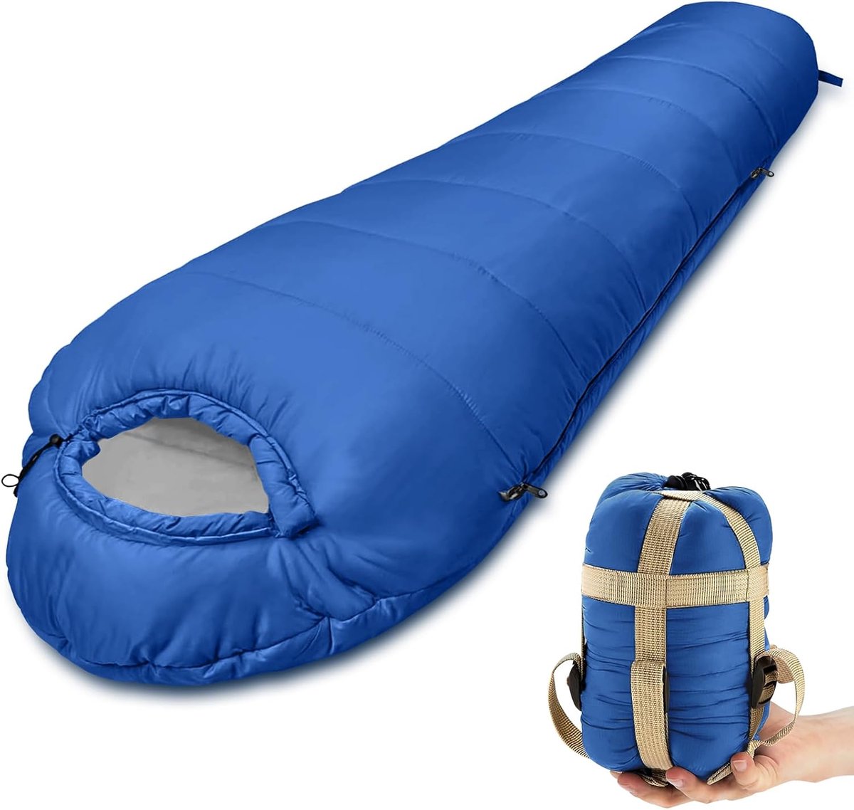 Famanu - Slaapzak voor volwassenen, zomer, licht, 100 g/m², 3 seizoenen, compacte slaapzak, mummieslaapzak voor volwassenen, voor kamperen, wandelen, backpacken, 205 x 80 x 50 cm
