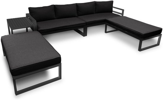 Foto: Perel loungeset aluminium 8 zits tuinset lounge voor buiten met bijzettafel zitkussens rugkussens voor tuin terras en balkon weerbestendig aluminium frame zwart