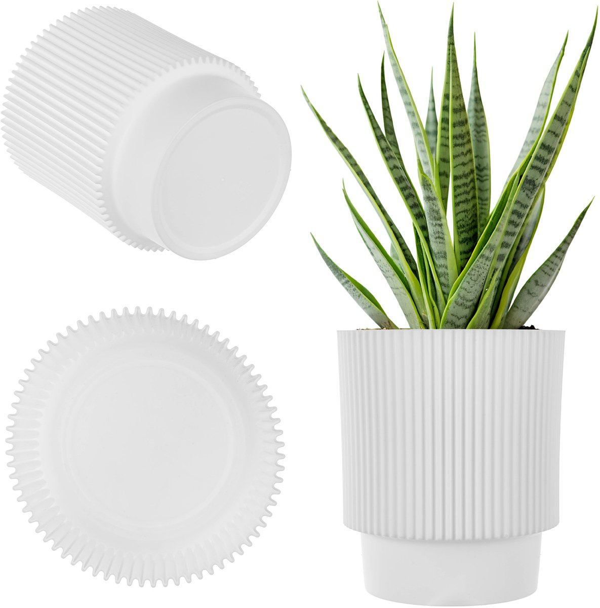 Ronde Decoratieve Bloempot Kunststof Wit - Voor Binnen en Buiten - 14 cm