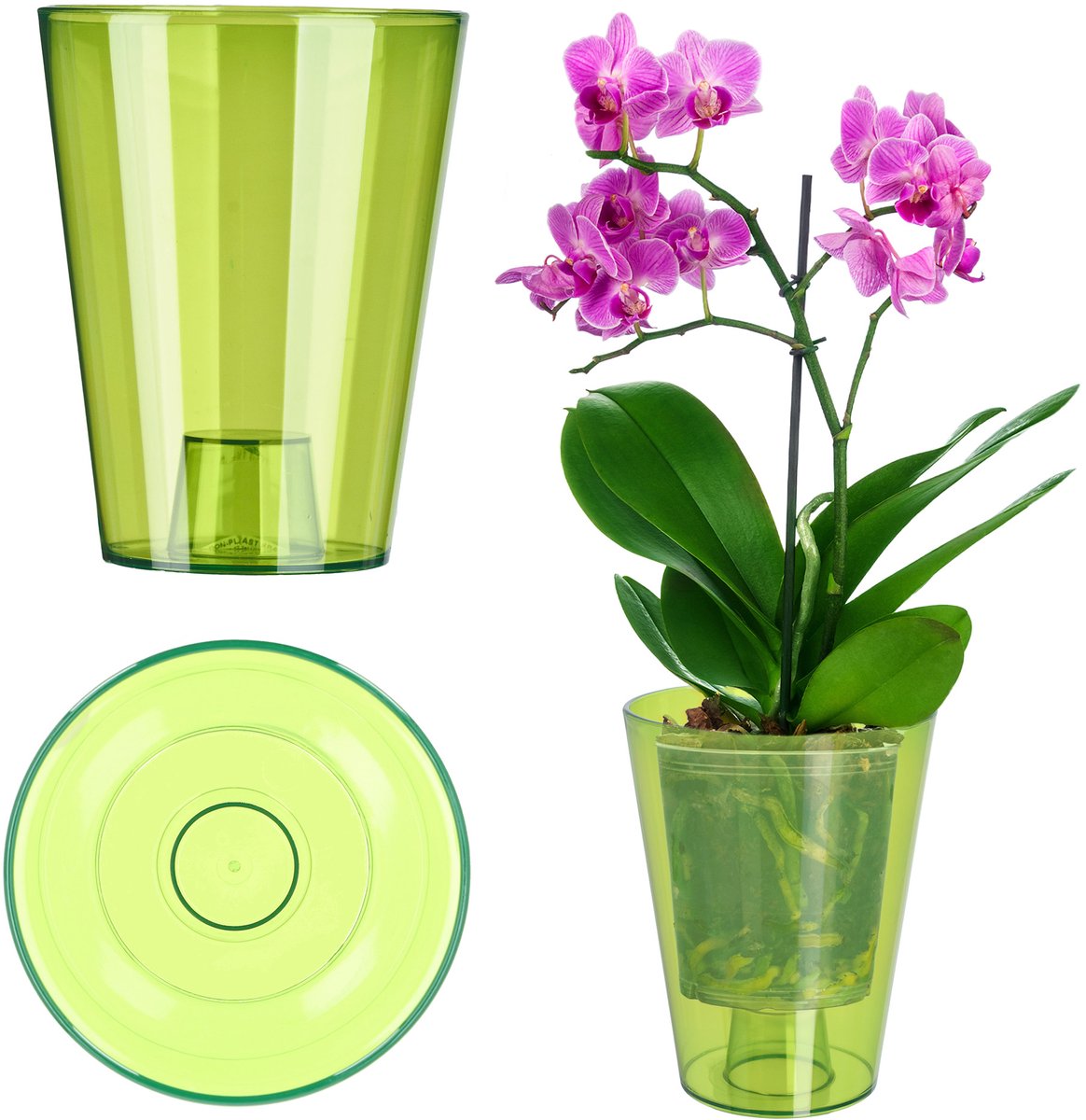 KADAX Bloempot, slanke orchideeënpot, eenvoudige plantenbak, bloempot voor orchidee, Moeras Madeliefjes, plantenbak voor keuken en woonkamer (diameter 12 cm, rond, groen)