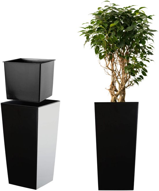 KADAX Bloempot, bloembak van kunststof, plantenbak voor bloemen, binnen en buiten, tuin, balkon, terras, huis, weerbestendig, imitatie rotan (68 cm hoog, matzwart)