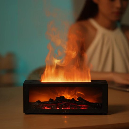 CALINAIR Diffuser - Aroma Difussers - Vlameffect - Geurverspreider - Luchtbevochtiger - Aromatherapie - Led lamp - kleuren - Verstuiver etherische olie - Vernevelaar - 200ml Slaapkamer- Kantoormeubel
