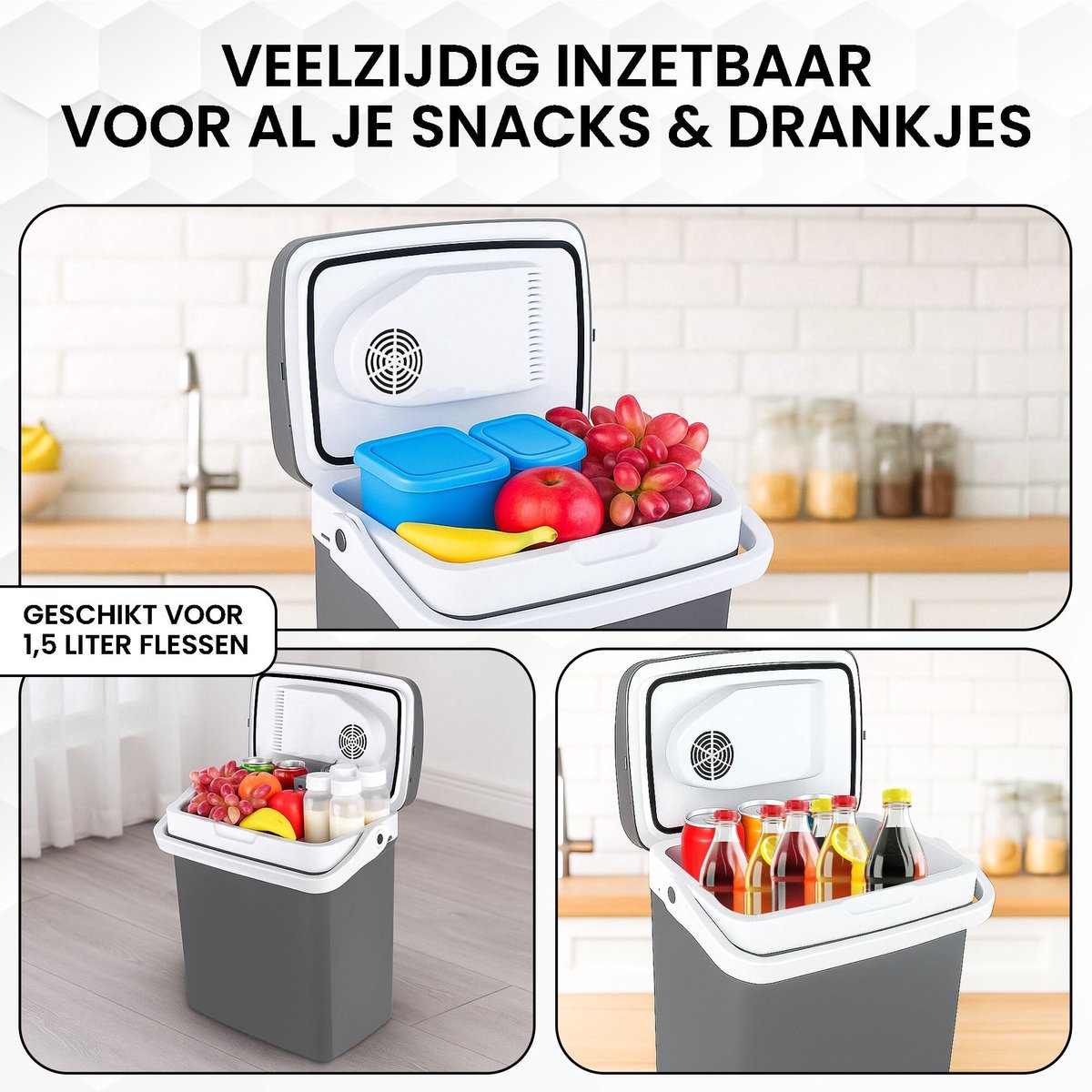 Outbee Elektrische Koelbox - Koelbox elektrisch 12v 230 volt - Koelbox auto - 21L - Geschikt voor 1,5 liter flessen - Grijs – foto 5