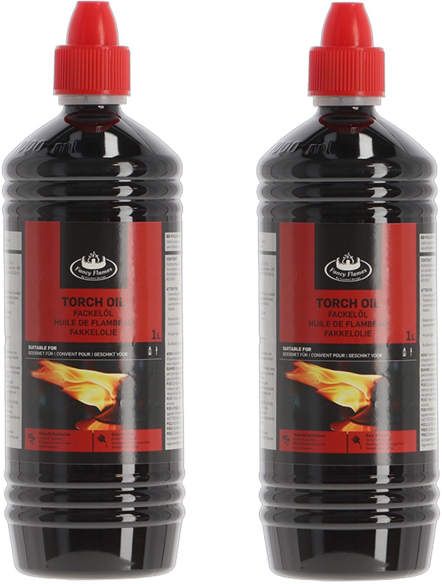 Fancy Flames Fakkelolie - 2x - 1 liter - lange brandduur - voor buitengebruik - roetloos - sfeer maken