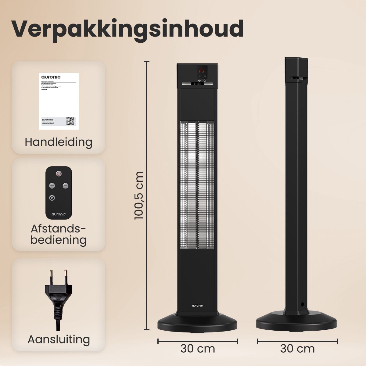 Auronic Terrasverwarmer - Infrarood Verwarming - Staand - 20m2 - Elektrische Heater - 2000W - Afstandsbediening - 3 Standen - Zwart – foto 7