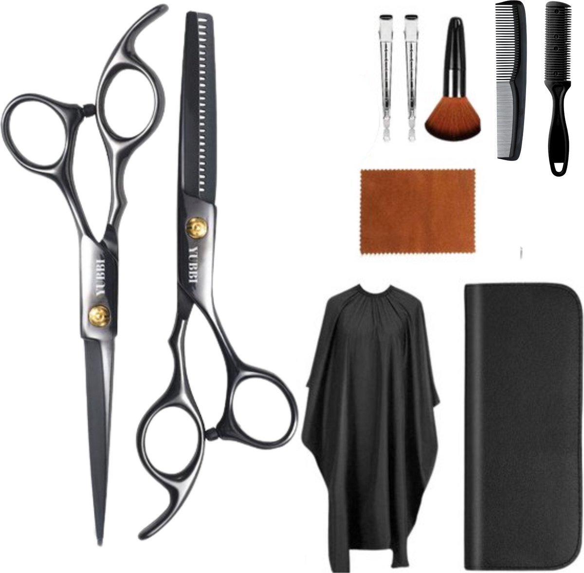 Professionele Kappersschaar Set - Knipschaar - Coupeschaar - Uitdunschaar - Snijkam - Zwart