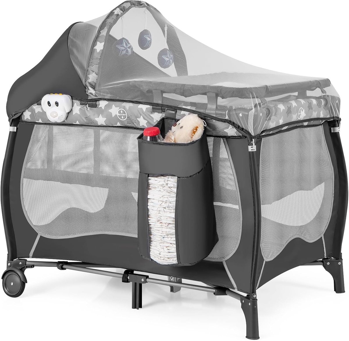 Image of 5-in-1 Draagbaar Babybed met Luiertafel en Muziekdoos - Wieg met Wieltjes voor Baby's tot 36 Maanden