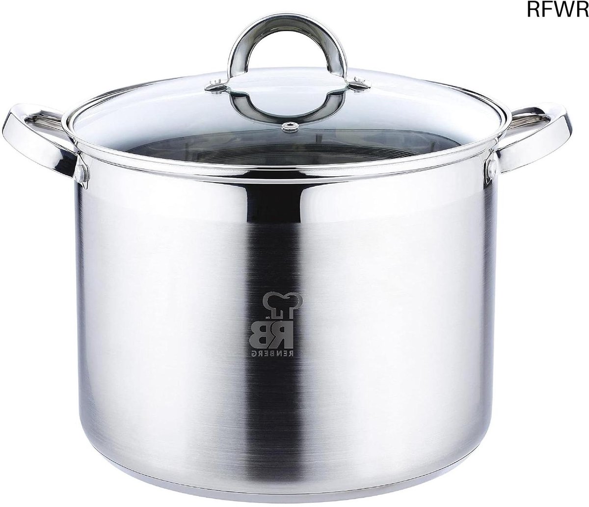 RFWR® Grote RVS Kookpan met Glazen Deksel 28x21,5 cm - 12 L - Geschikt voor Inductie