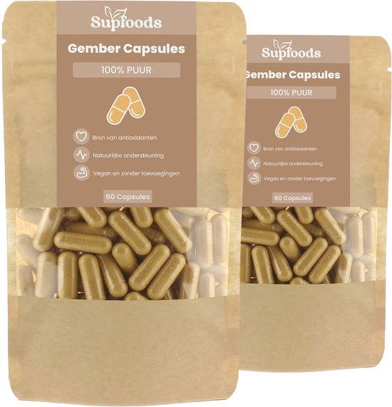 Gember Capsules 100% Puur - 120 Capsules - Aanvulling op Gemberthee of Dagelijks Supplement - 500mg per Capsule