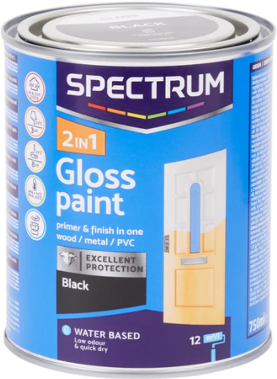 Spectrum 2-in-1 hoogglans verf zwart 750 ml