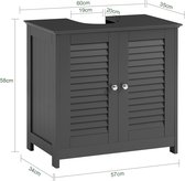 SoBuy Wastafelonderkast - Badkamermeubel met 2 Deuren en 2 Opbergplanken - Donkergrijs, 60x35x58cm, FRG237-II-DG