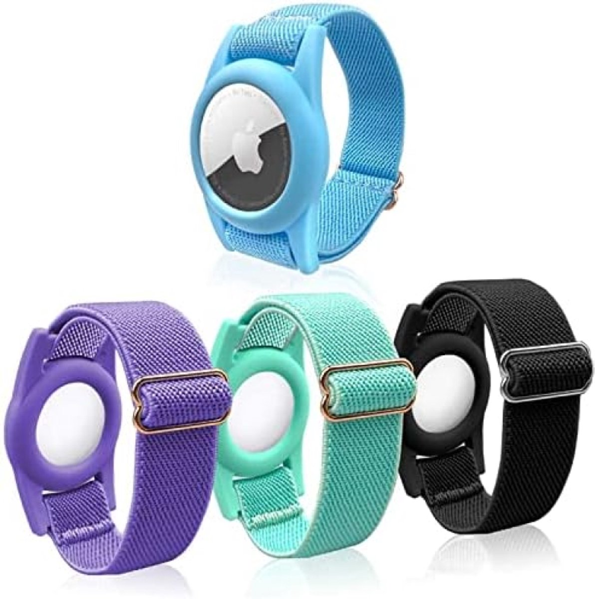 4 Pack AirTag Armband voor Kinderen, Verstelbare Apple AirTag GPS Polsband Houder, Siliconen Polsbandje Enkelband Beschermhoes voor Kind-Peuters (Blauw-Paars-Groen-Zwart)