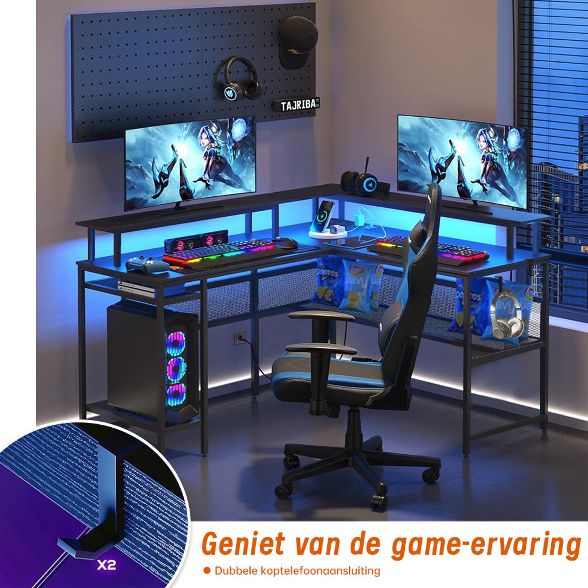 Mihtrov Gaming Bureau met LED Verlichting - L-Vormig Hoekbureau met Stopcontact - Stopcontact