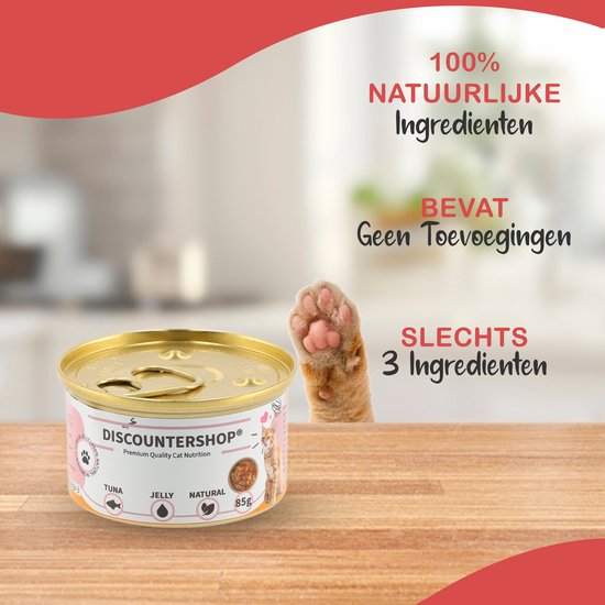 Kattenvoer Tonijn in Jelly – 24x85g – 51% Tonijn & Rijst – Natuurlijk Natvoer voor Katten in Blik – Sappige Kattenvoeding Zonder Toevoegingen