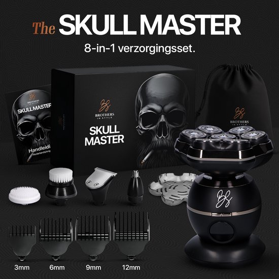 Scheerapparaat Mannen 8-in-1 – Skull Master Zwart - Scheerapparaten met Trimmer - Kaal Hoofd - Head Shaver – Brothers in Style