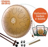 Ohana Drums® Tongue drum – Handpan – Zonnegloed Goud – 36 cm Ø – Klankschaal – 15 noten – Yoga Drum – Muziekinstrument voor kinderen - Chakra meditatie en ontspanning - Incl. Hollandse liedjes e-book