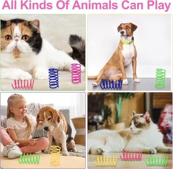 Chacerls Kattenspeelgoed 8 stuks kleurrijke spiraal kat speelgoed klein plastic spiraal veer veelkleurige interactieve kat speelgoed kat kitten huisdier nieuwigheid cadeau (willekeurige kleur