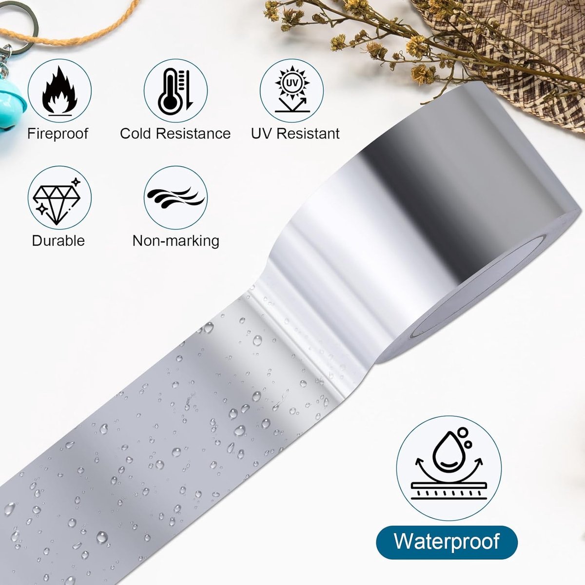 brackit 48mm x 60m - Extra Long - Aluminum Foil Tape | Conductive, Heat Resistant Foil Tape Rolls High Temperature for HVAC Repair, Channels, Insulation, Dryers