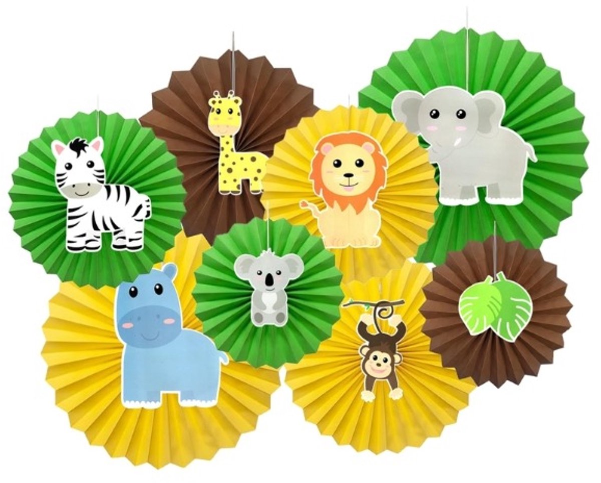 Deco Waaierset Jungle Dieren - 8 stuks