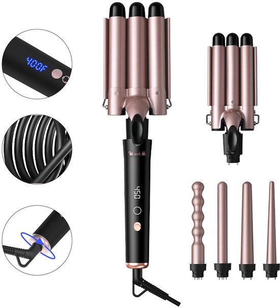 5-in-1 krultang met 2/4 temperatuurstanden, LCD-scherm, 360° - 5-in-1 - €55,99