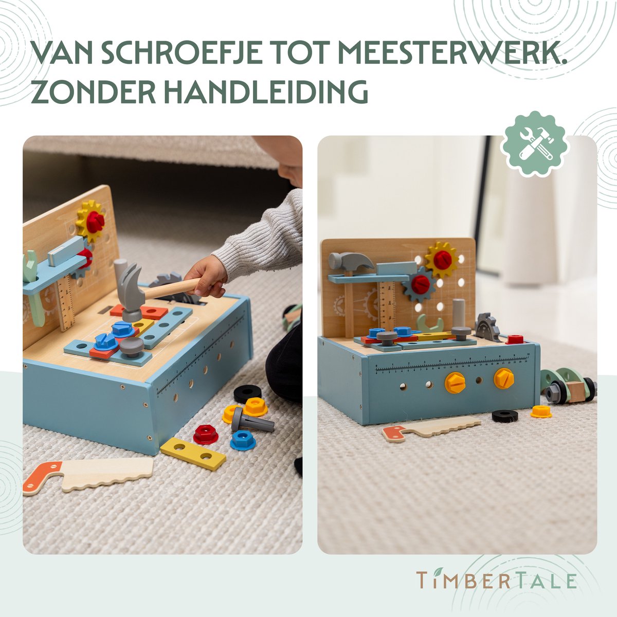 Houten Kinder Werkbank Speelgoed - Gereedschapskist – Bouwset - FSC Hout – Educatief Speelgoed – Werktafel – 54 Delig - Vanaf 3 Jaar — afbeelding 3