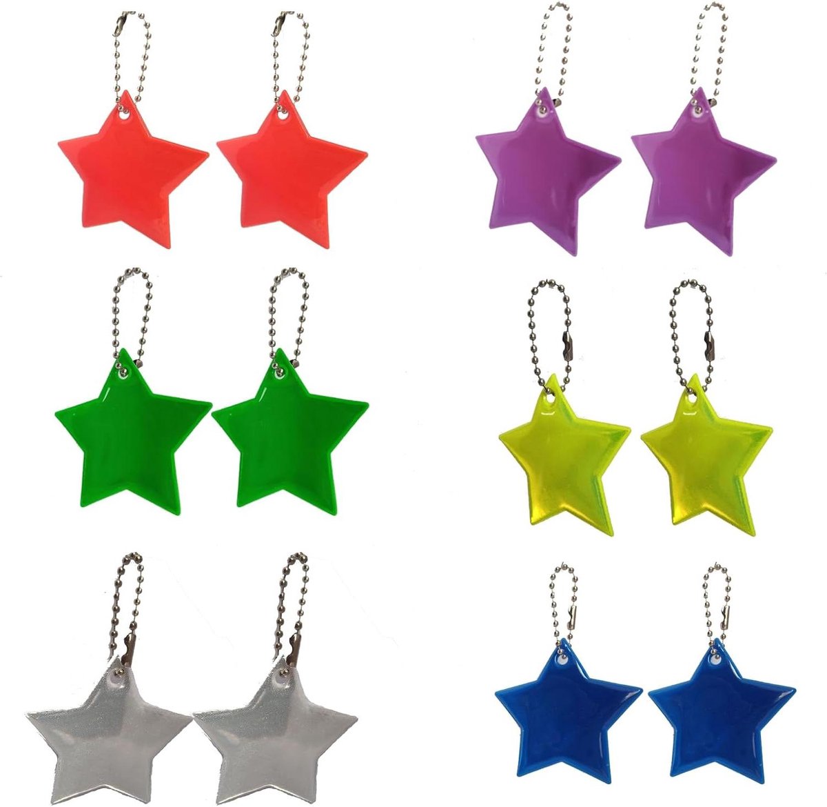 Allecto Plus - 12 stuks reflecterende veiligheidshangers met sterreflectoren voor 's nachts - Keychain - Rugzak - Voetbal - Vlindersieraden - Schooltas