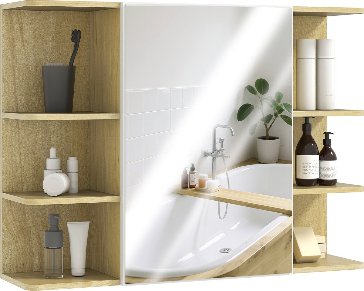 HOMCOM-Spiegelkast-80x20x59cm-Spaanplaat-Natuurlijk hout