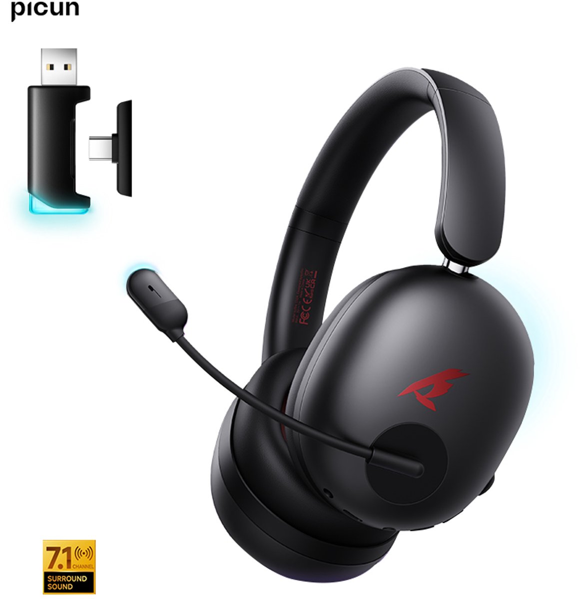 Picun UG-10A – Draadloze Gaming Headset – Hooftelefoon/Koptelefoon – met Microfoon – Noise Cancelling – Geschikt voor Nintendo Switch, PS4, PS5, PC – Grijs