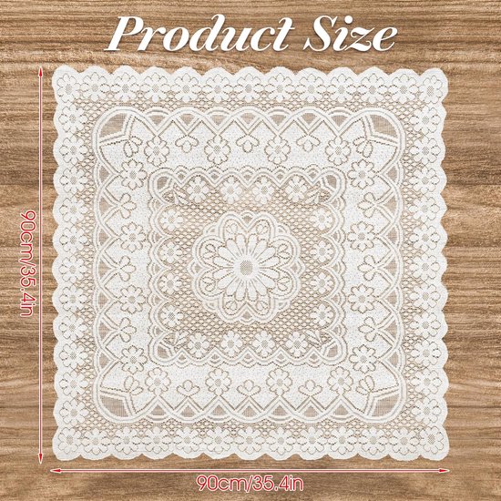 AOZUO Square Lace Tablecloth 90x90cm French Decorative Lace Tablecloth Floral Pattern Small Table Cloth Tablecloth for Dining Kitchen Camping White(A) van Merkloos	 — afbeelding 4