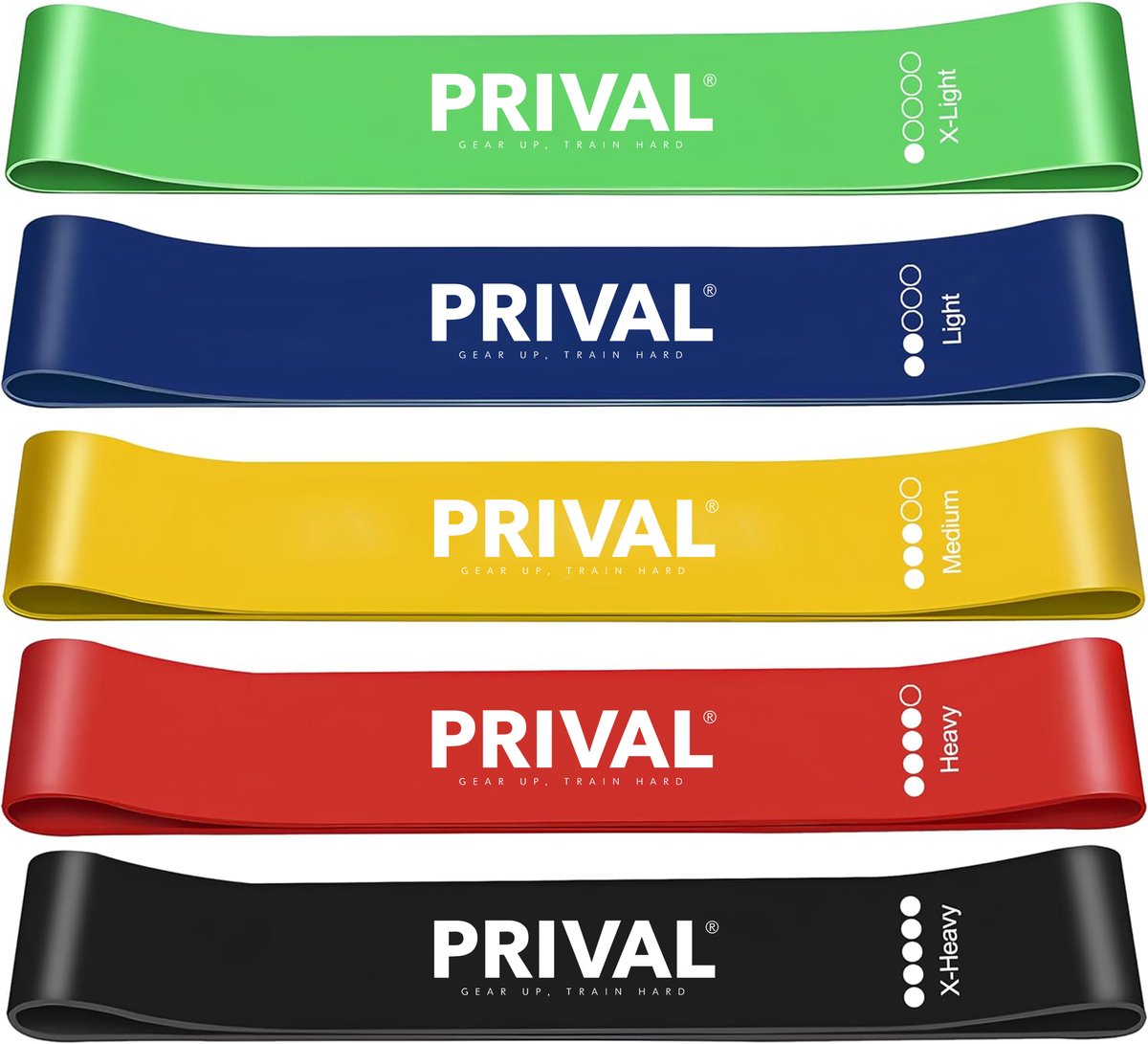 Prival Weerstandsbanden Set – 5 Sterktes – Fitness Elastieken