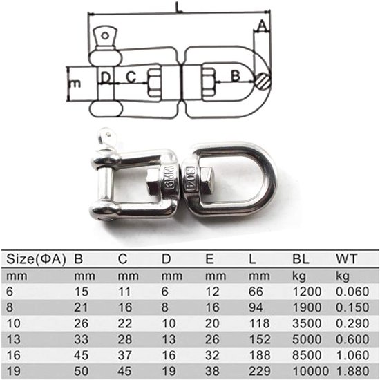 Flomore Jaw And Eye Slewing Bracket 304 Stainless Steel Boat Anchor Chain Connectors van Flomore — afbeelding 3