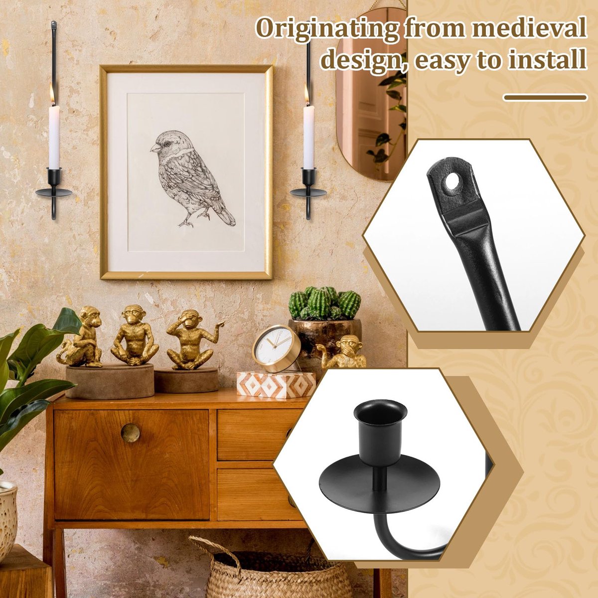 Ibenzoa® Zwarte L-vormige wandkandelaar set van 2 voor stijlvolle muurdecoratie in huis — cadeau in Wonen & Interieur - foto 7