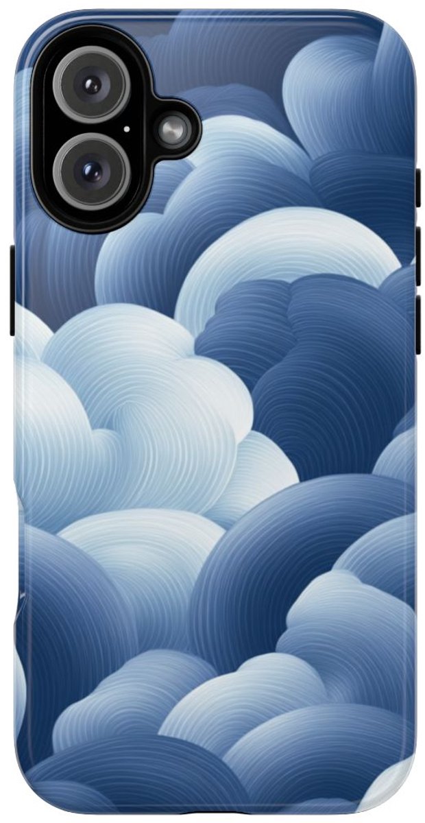 Blauw-Wit Wolkenpatroon – Glanzend Stevig Telefoonhoesje Geschikt voor iPhone 16 Plus
