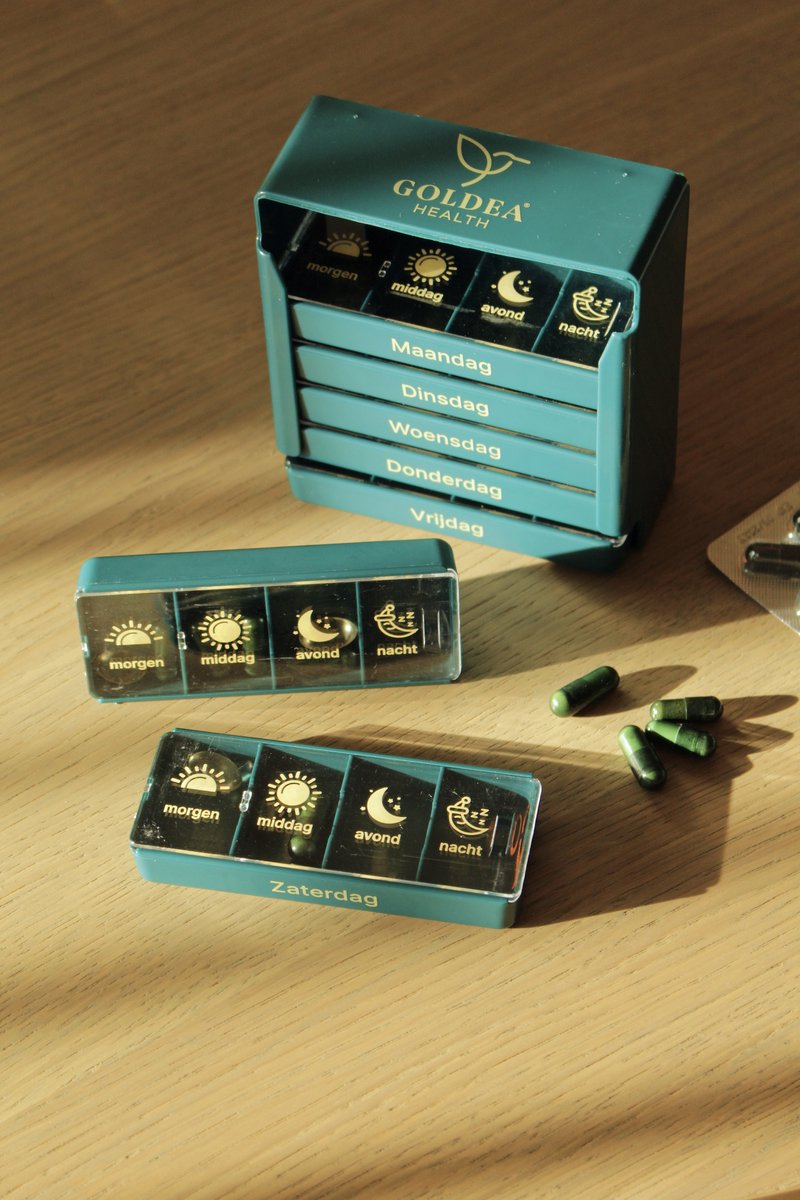 Wekelijkse Pillendoos - 7 dagen - Weekly Pillbox - 7 days - Goldea Health - Compact - Stapelbaar