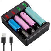 Tech Essentials 4 Slots 18650 Batterij Oplader - USB-C - Li-ion 3,7V - Lithium
