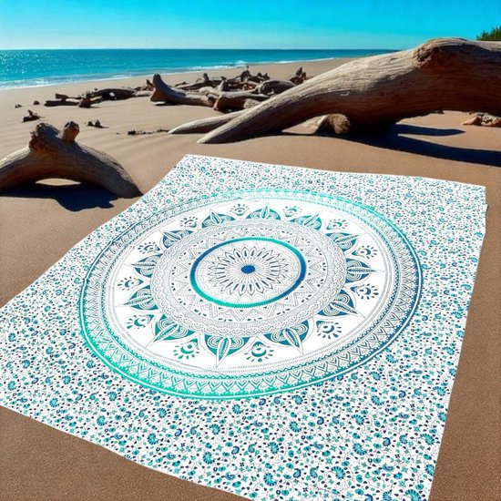 Super dun strandlaken - Blauw/groen - Lichtgewicht strandlaken - Mandala - groot strandkleed - Dunne zomer sprei - wandkleed