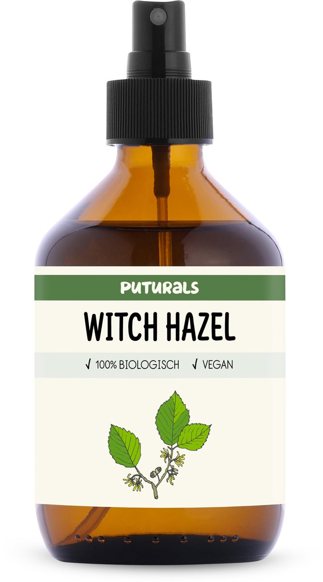 Puturals Witch Hazel 100% Biologisch - 300ml - Hamameliswater of Toverhazelaar voor Huid en Gezicht - Zonder Alcohol - Puur en Vegan - Witch Hazel Spray in Bruine Glazen Fles + Verstuiver