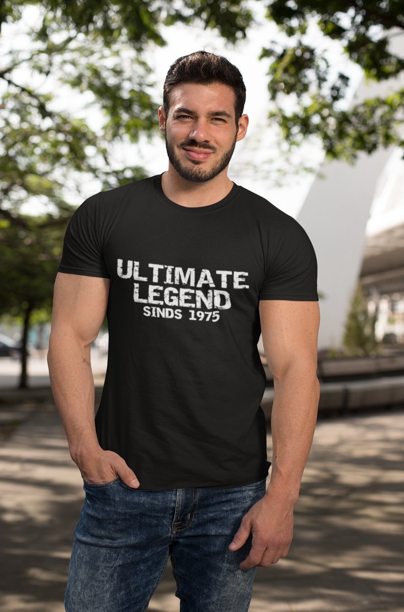 1975 Jaar Zwart T-shirt heren - Maat L - Ultimate Legend - Verjaardag Cadeau Mannen - Limited Edition