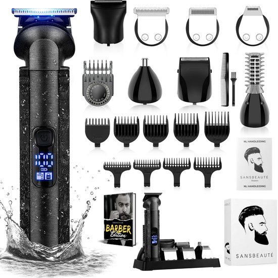 Sansbeauté 8-in-1 Baardtrimmer Mannen - Trimmer voor Baard en Lichaam - Incl. 8 opzetstukken - Bodygroomer Mannen - Bodytrimmer Heren - Haar trimmer - Tondeuse - 0.5-15MM - Neus en Oor - Trimapparaat - Baard Machine - Multigroomer