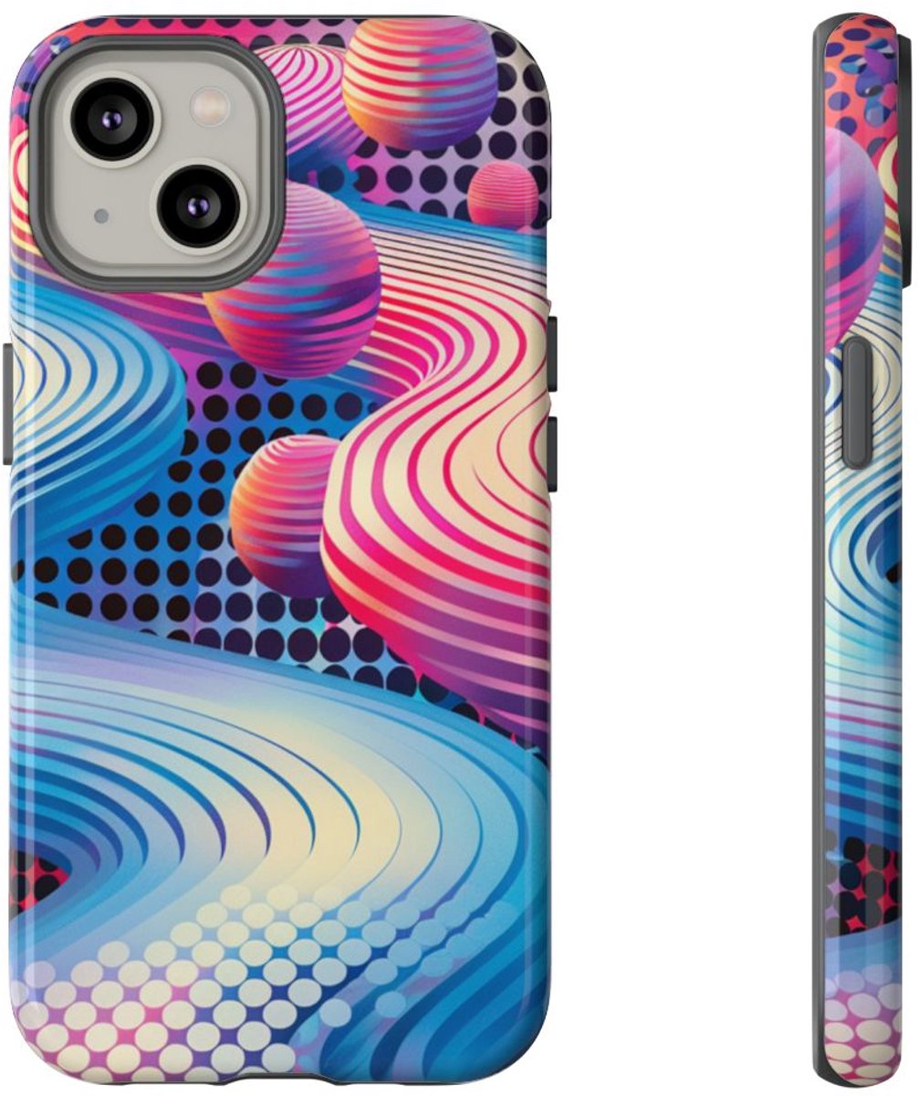 Kleurrijke Abstracte 3D-Golven en Bollen – Telefoonhoesje Geschikt voor iPhone 14