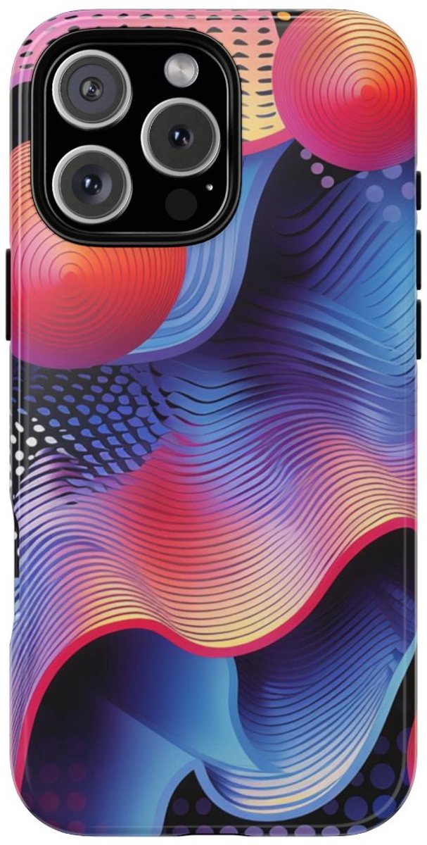 Kleurrijke Abstracte Golven en Bollen – Telefoonhoesje Geschikt voor iPhone 16 Pro Max