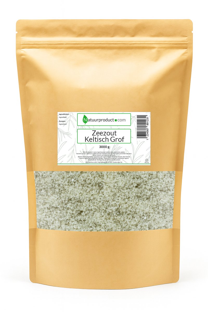 Natuurproduct Keltisch Zeezout 3 kg - Grof & Vochtig – Mineraalrijk – 100% Puur en zonder Toevoegingen