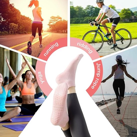 Antislip sokken - sokken voor dames 6 Paar - Pilates sportsokken - Yoga Enkelsokken - ter voorkoming van vallen - Yoga Sport sokken - One size - voor vechtsporten, fitness, dans, barre, gymnastiek - Huissokken Dames en Heren - Gripsokken - 6 kleuren van Merkloos — afbeelding 2