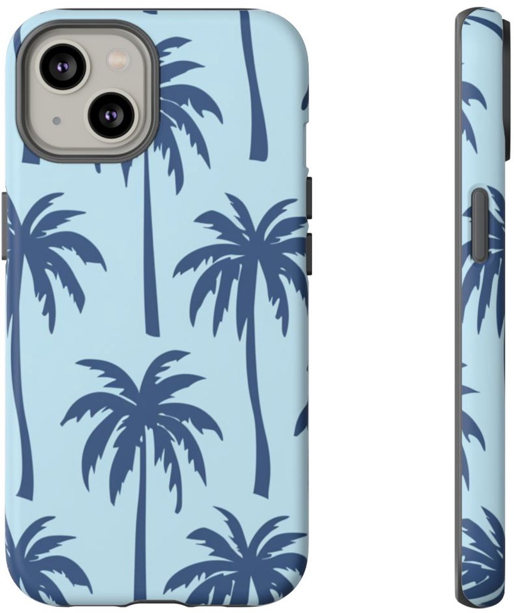 Blauw Palmbomenpatroon – Telefoonhoesje Geschikt voor iPhone 14