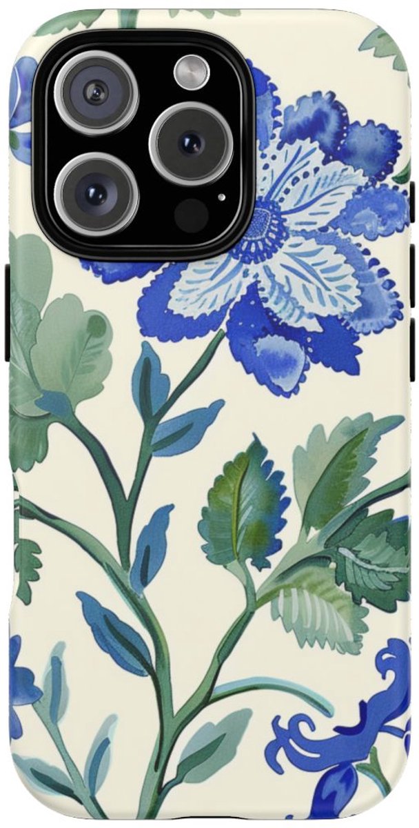 Blauw Waterverf Bloemenpatroon – Telefoonhoesje Geschikt voor iPhone 16 Pro