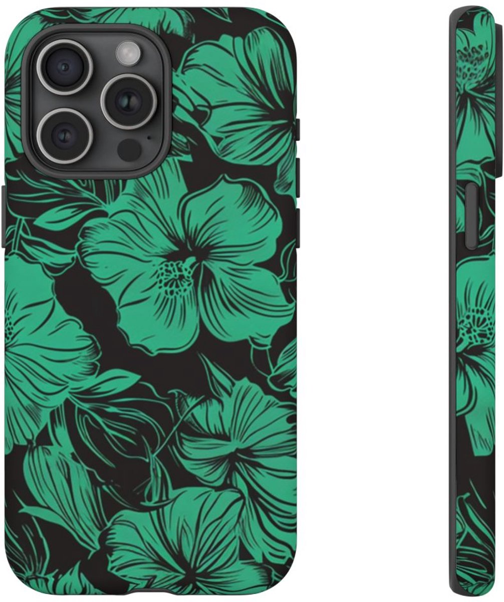 Groen Hawaiiaans Bloemenpatroon – Telefoonhoesje Geschikt voor iPhone 15 Pro Max